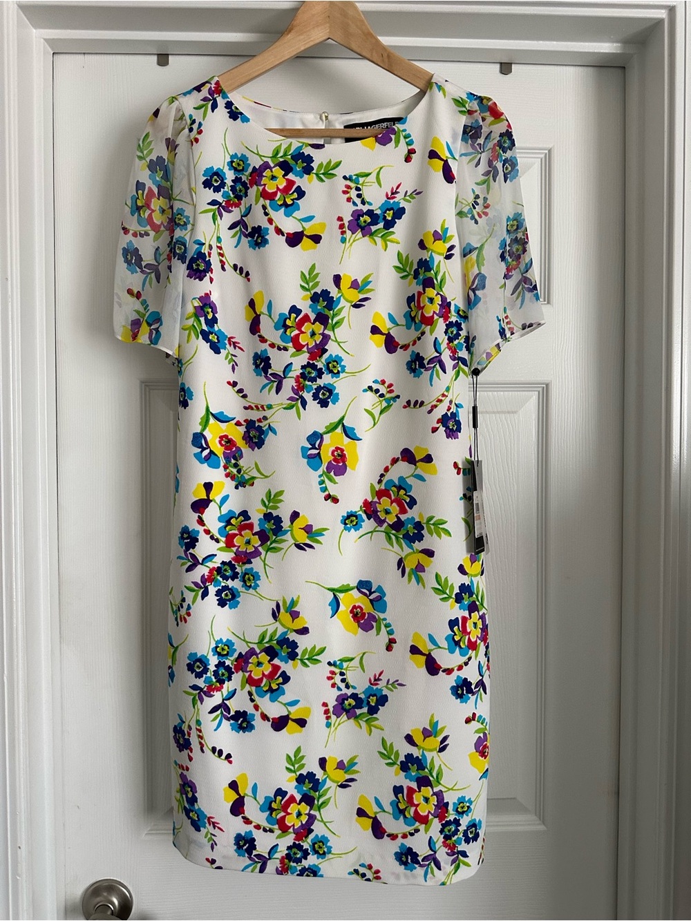 Karl Lagerfeld Paris Floral Sheath Dress sheer flutter